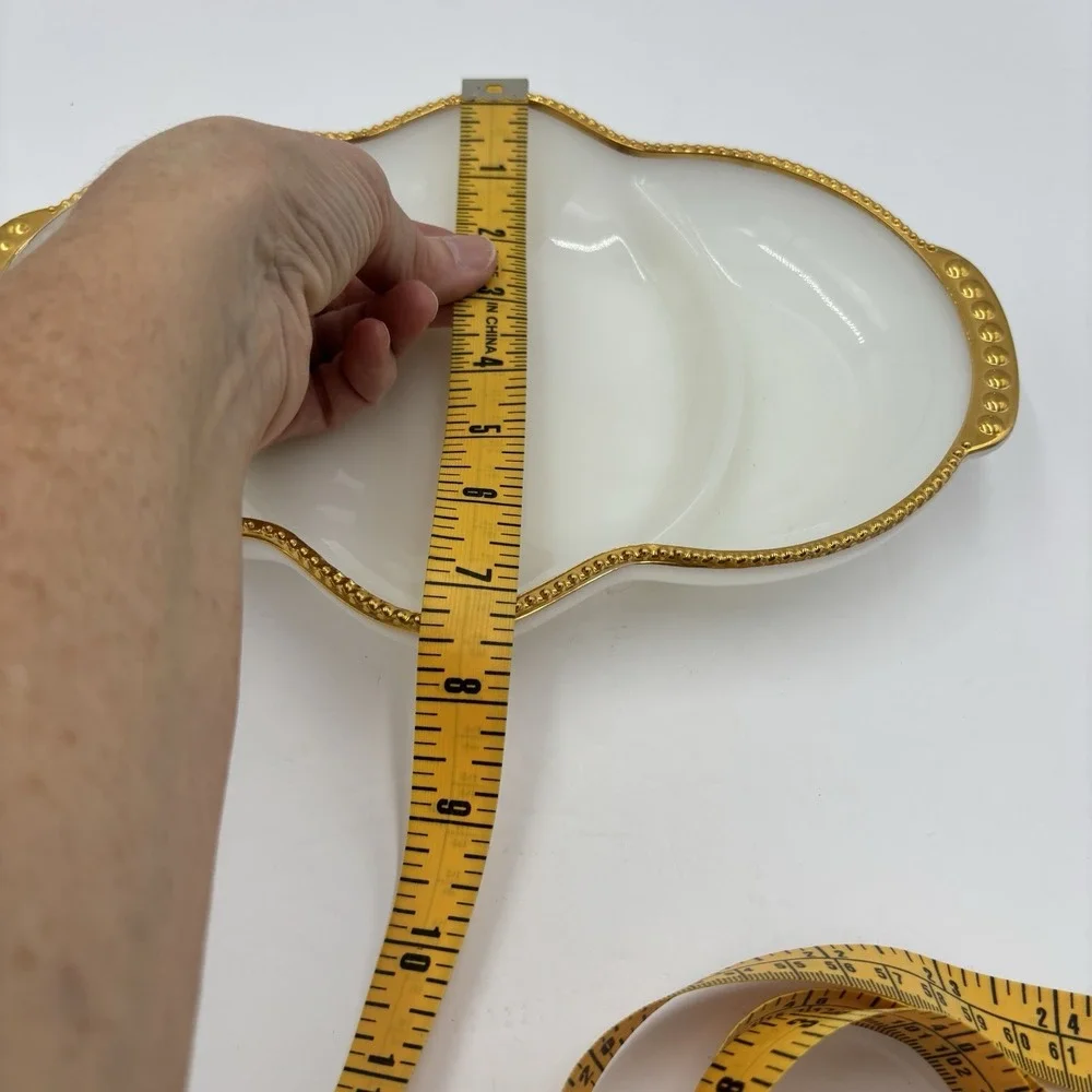 Vintage Fire King Milk Glass Divided Relish Candy Dish Gold Trim Oven Ware Serve